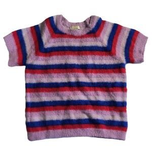 Forever 21 Girls Striped Plush Pullover Sweater Short Sleeve Pink Size 9-10 G001